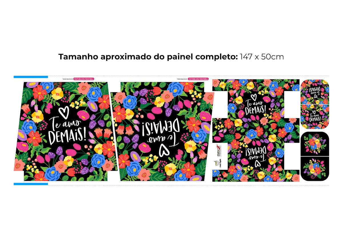 Tecido Painel Ecobag Frases - Te Amo Demais - Meia Tigela