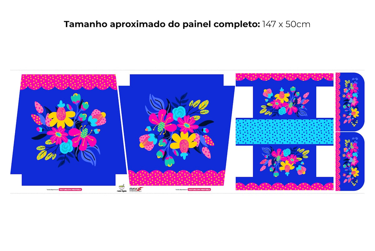 Tecido Painel Ecobag Necessarie Floral Azul - Meia Tigela