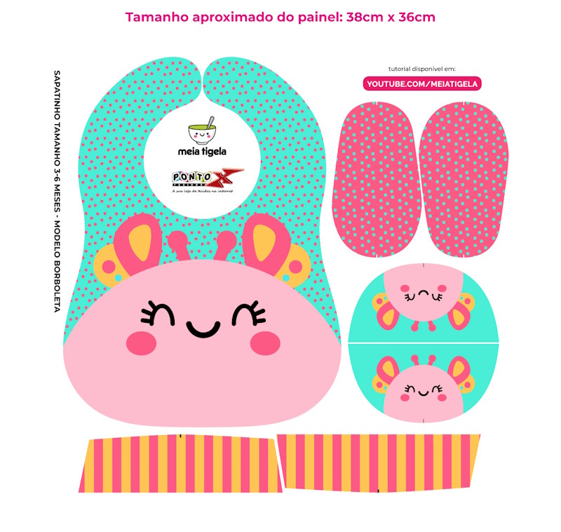Tecido Painel Kit Babador e Sapatinho Borboleta - Meia Tigela