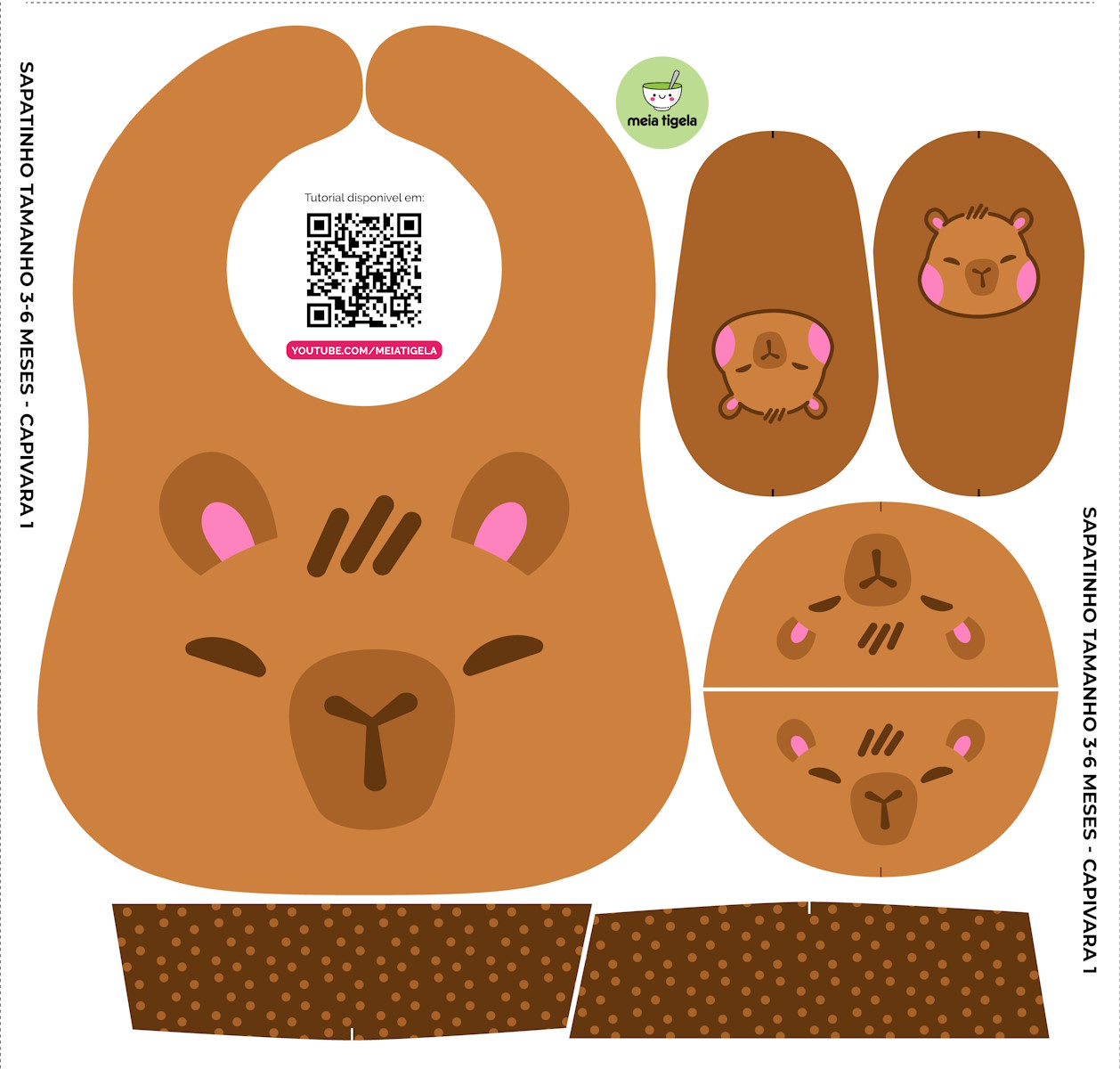 Tecido Painel Kit Babador e Sapatinho Capivara 2.0 - Meia Tigela
