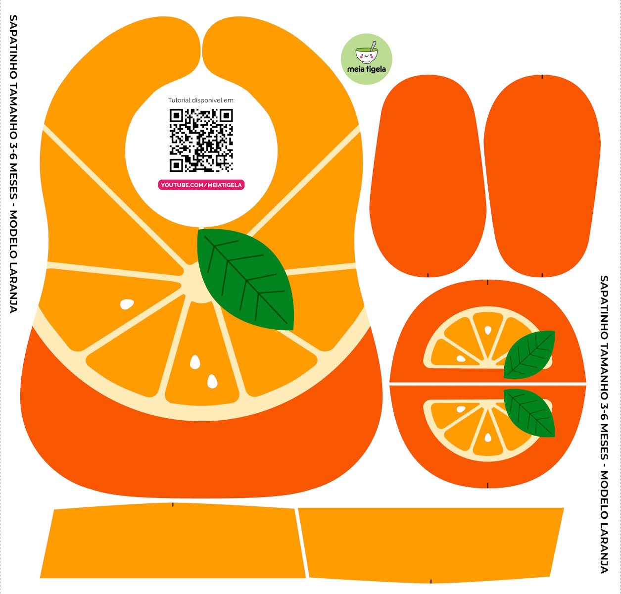 Tecido Painel Kit Babador e Sapatinho Laranja - Meia Tigela