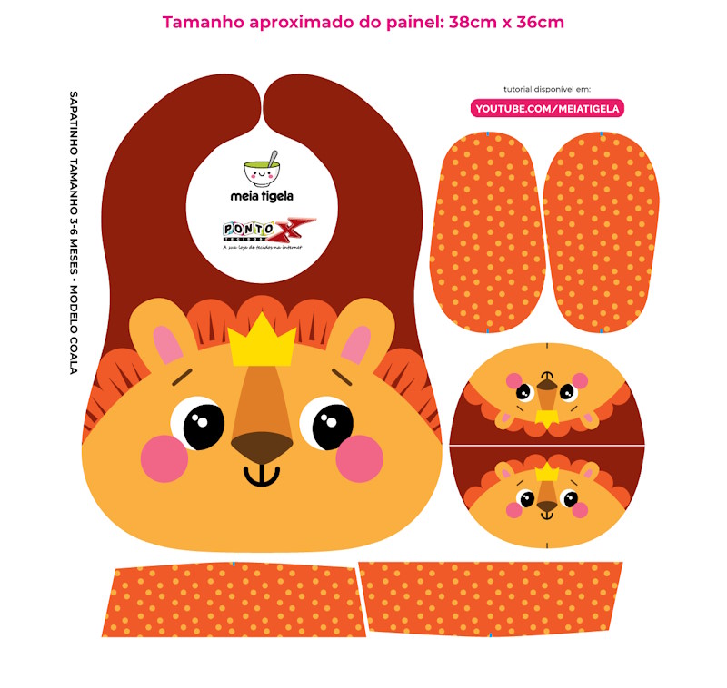 Tecido Painel Kit Babador e Sapatinho Leão - Meia Tigela