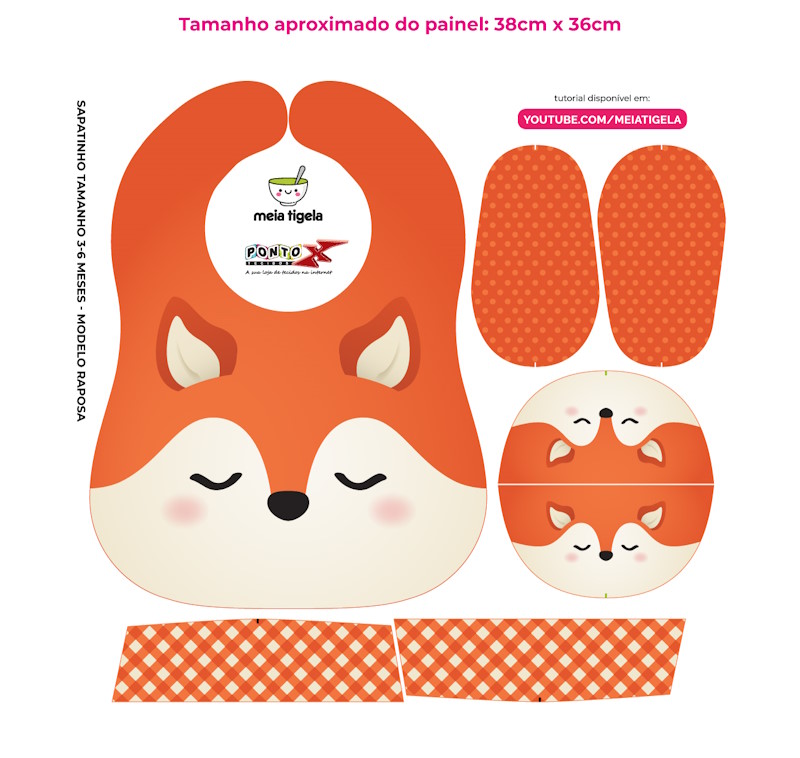 Tecido Painel Kit Babador e Sapatinho Raposinha - Meia Tigela
