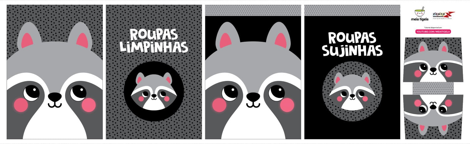 Tecido Painel Saquinho Roupa Limpa/Suja Guaxinim - Meia Tigela
