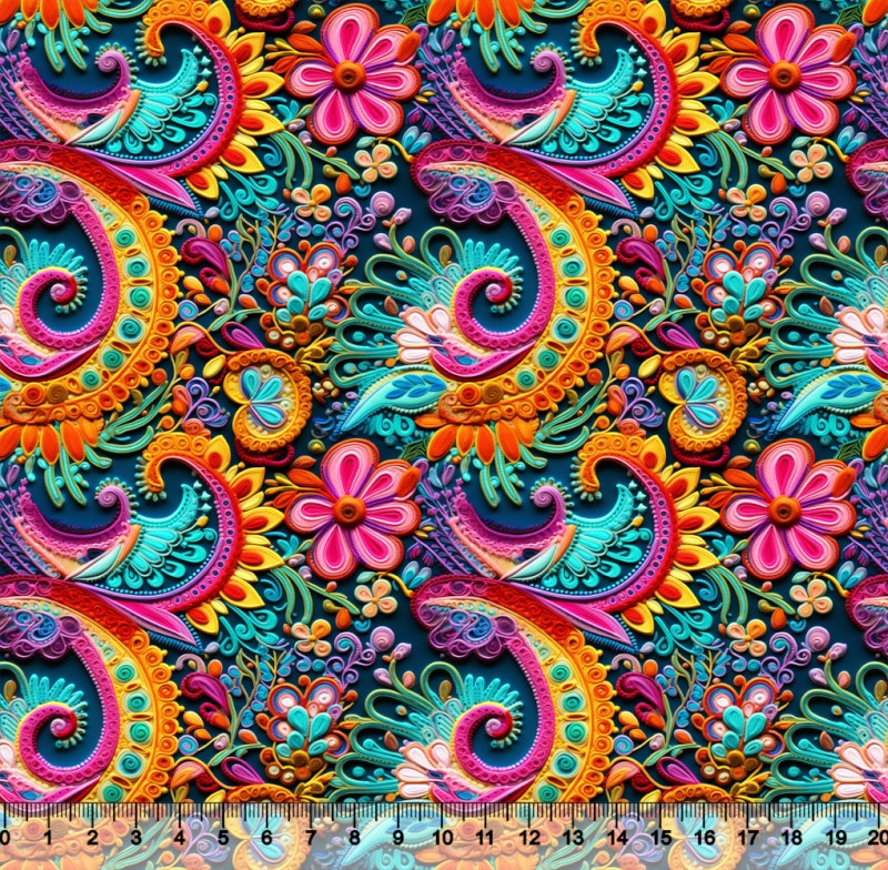Tecido Sarja Impermeável Nature Bordado Color 02 3D DZ