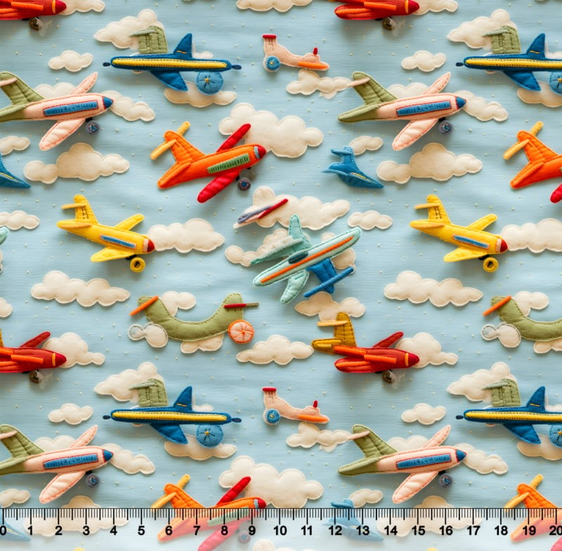 Tecido Tricoline Aviões Nuvens Artesanato - 81222