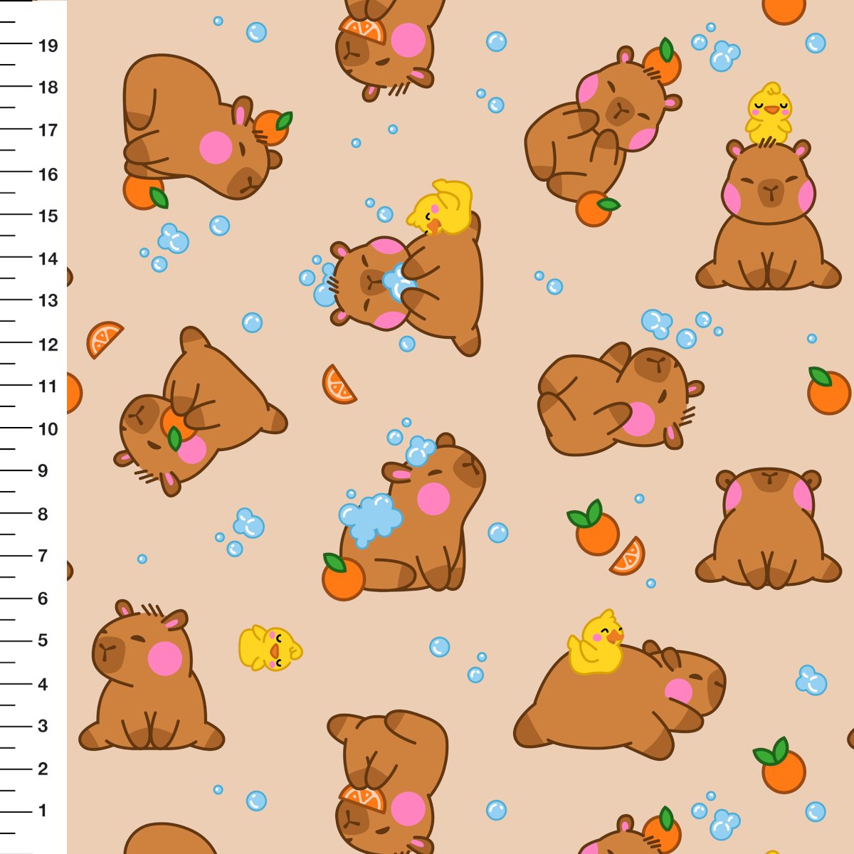 Tecido Tricoline Capivara Patinho Fundo Liso Bege - Meia Tigela