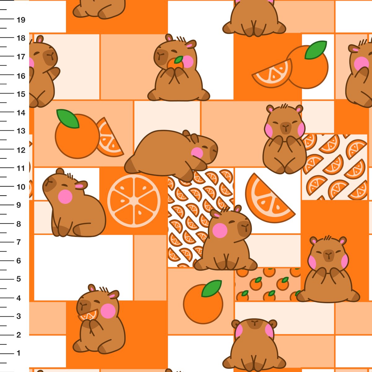 Tecido Tricoline Capivara Patinho Laranja - Meia Tigela
