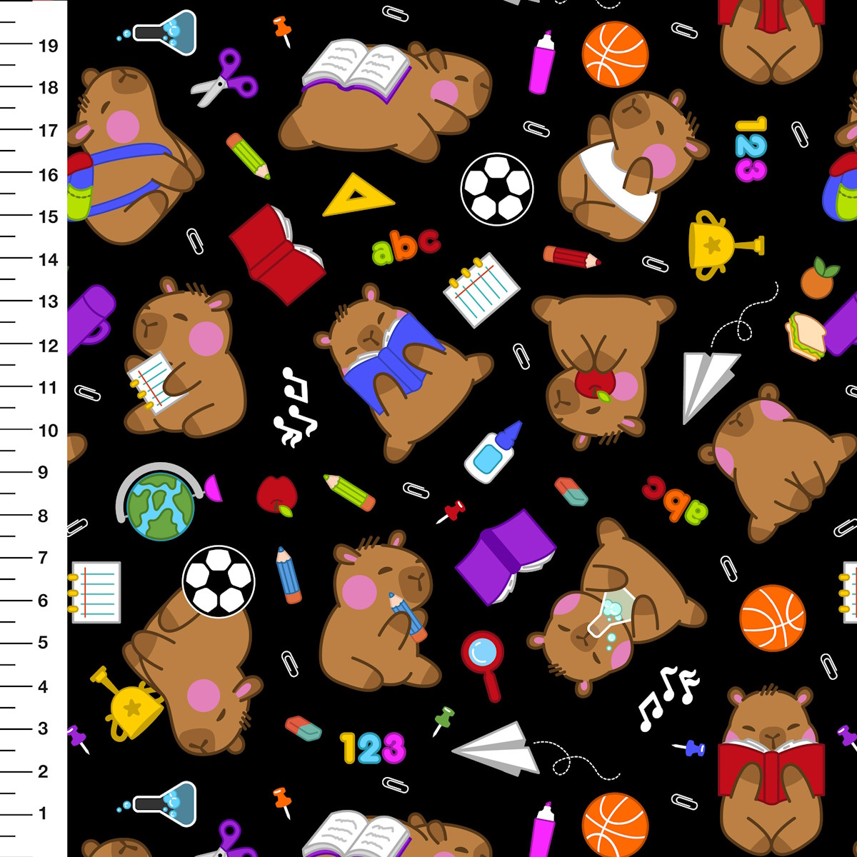 Tecido Tricoline Capivara Volta as Aulas Preto - Meia Tigela