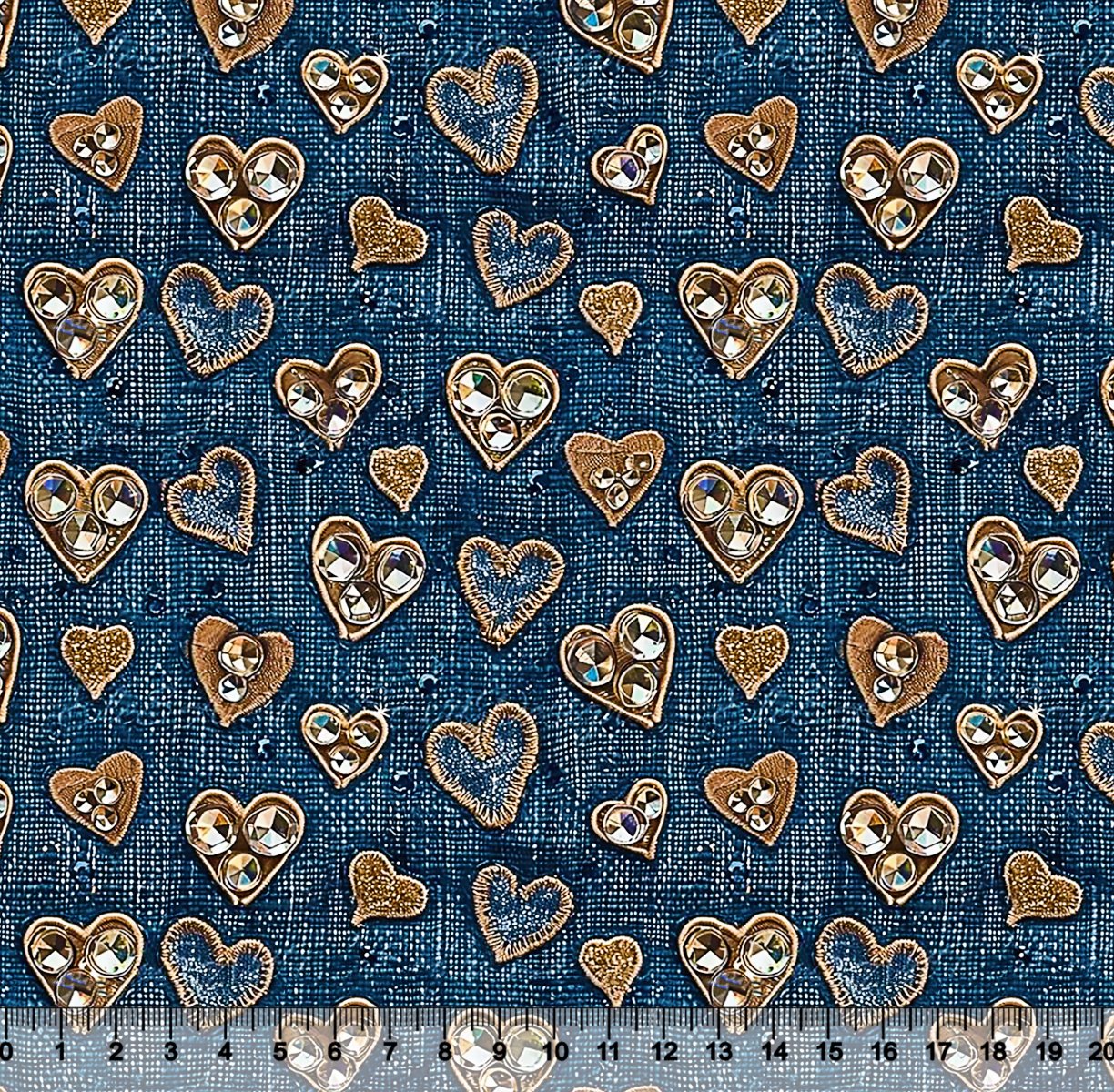 Tecido Tricoline Digital Corações Fundo Jeans - 95898