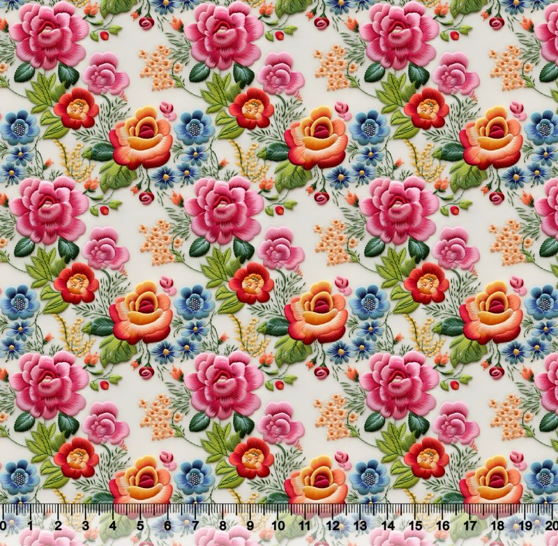 Tecido Tricoline Digital Floral Laranja e Rosa 3D