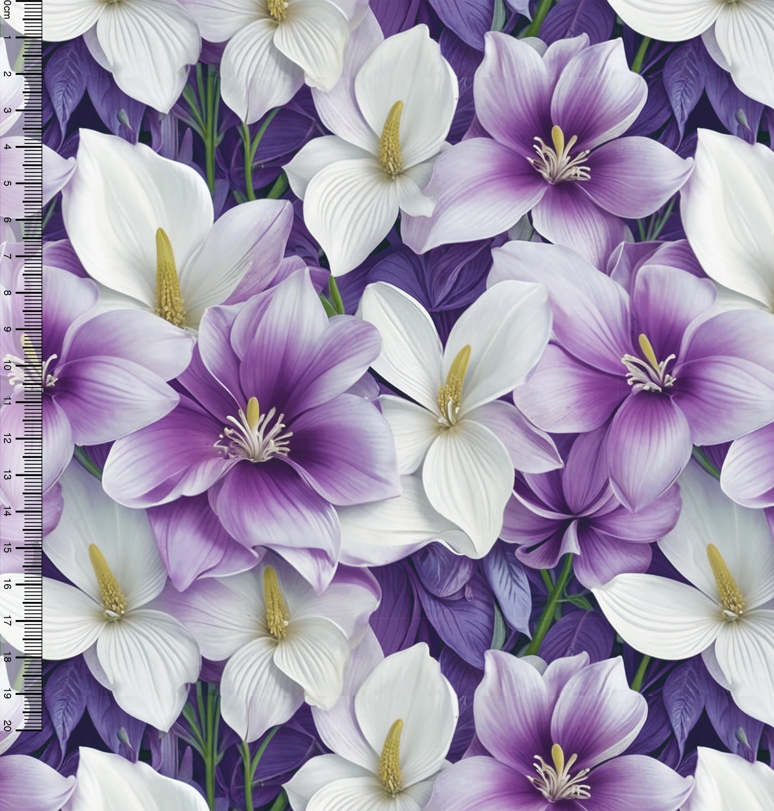 Tecido Tricoline Digital Flores Magnólias Lilás e Roxo