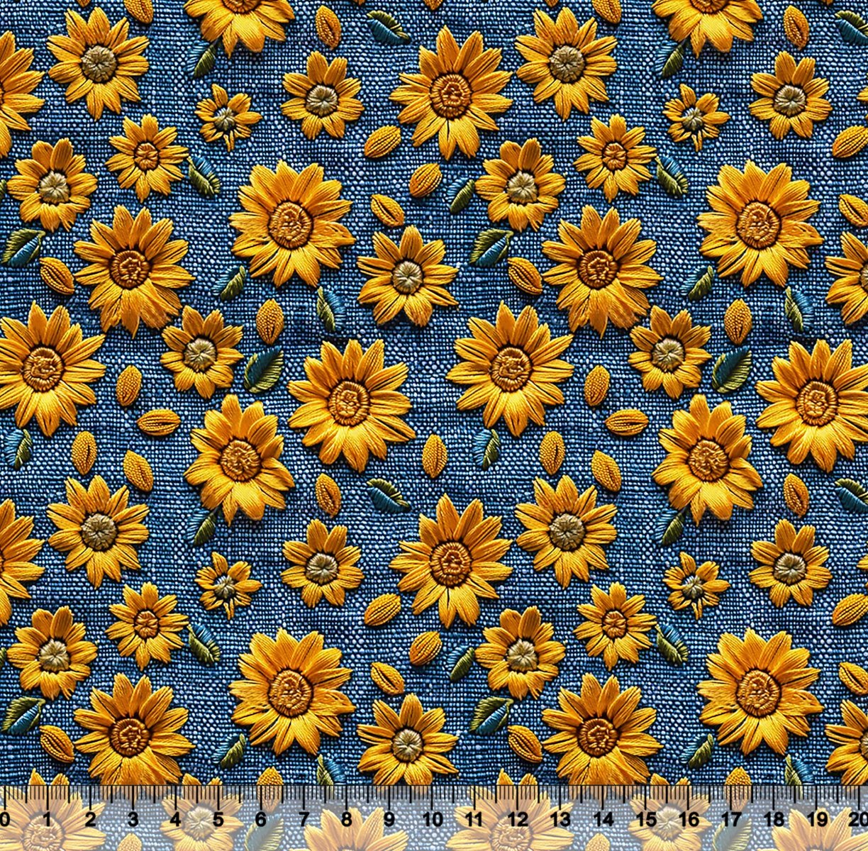 Tecido Tricoline Digital Girassol Fundo Jeans - 95901