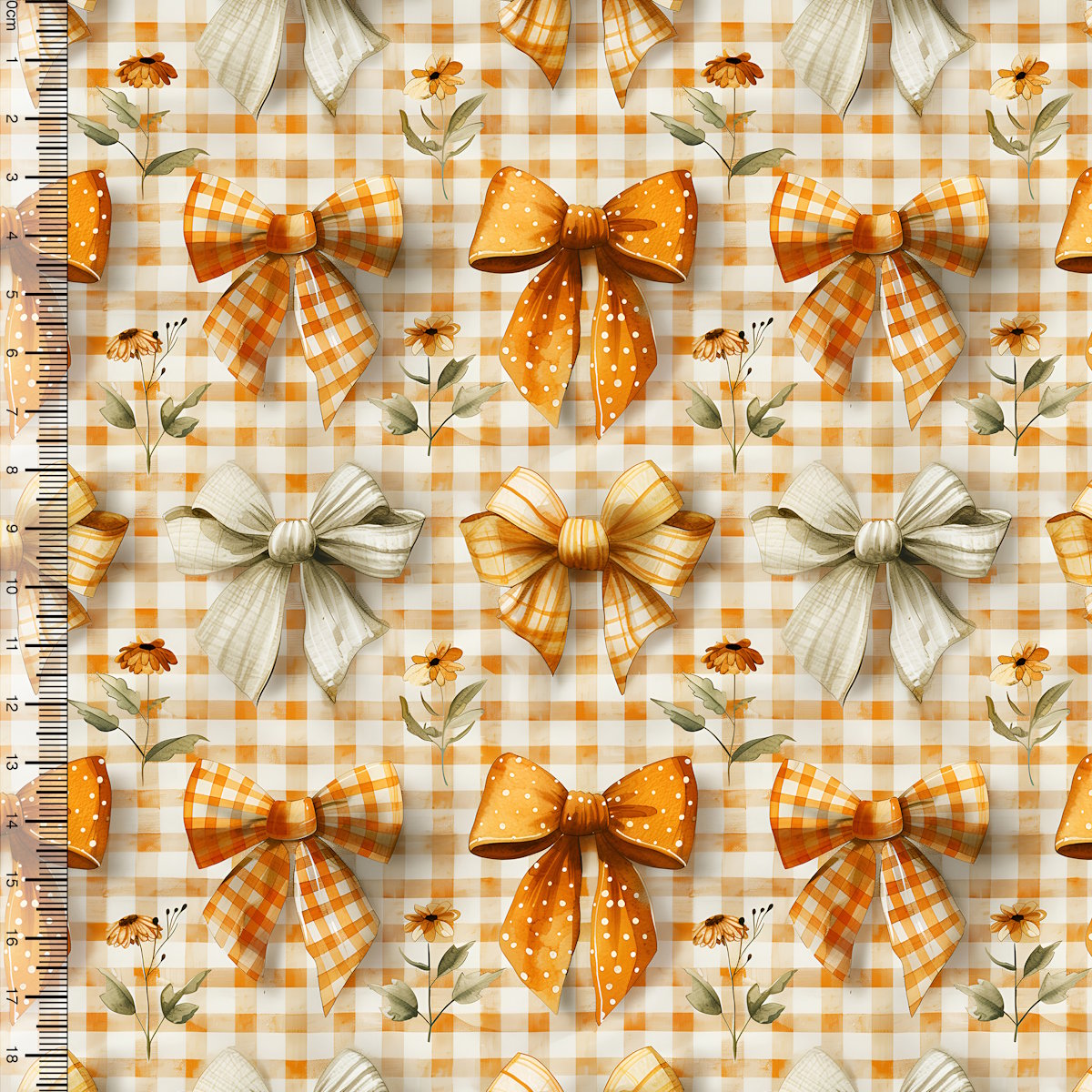 Tecido Tricoline Digital Laços Xadrez Laranja - 95929