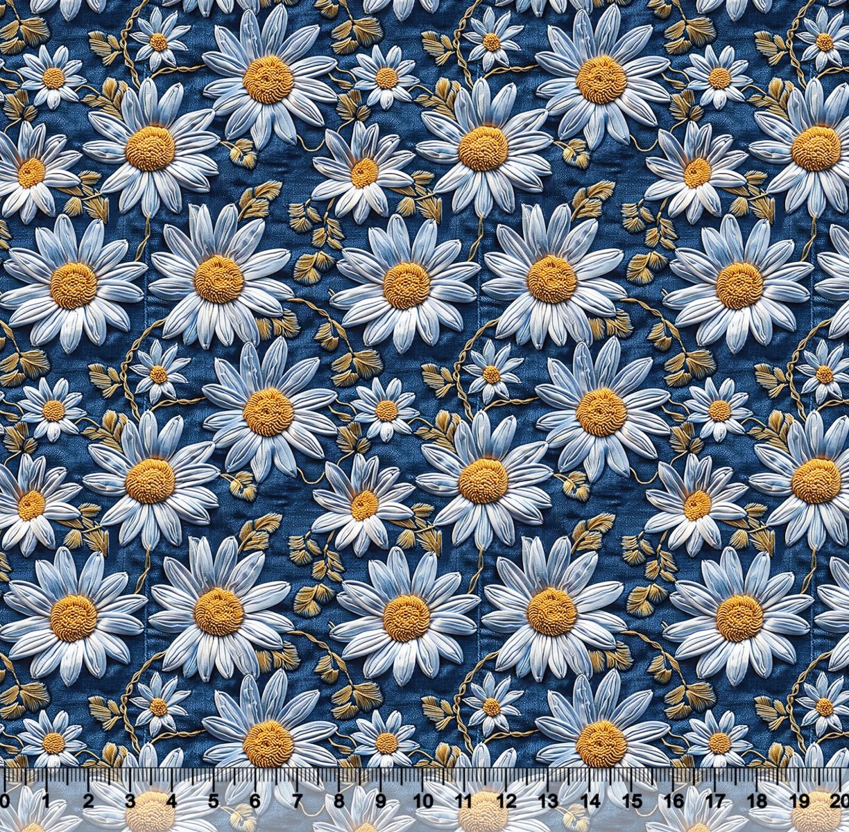 Tecido Tricoline Digital Margaridas Fundo Jeans - 95909