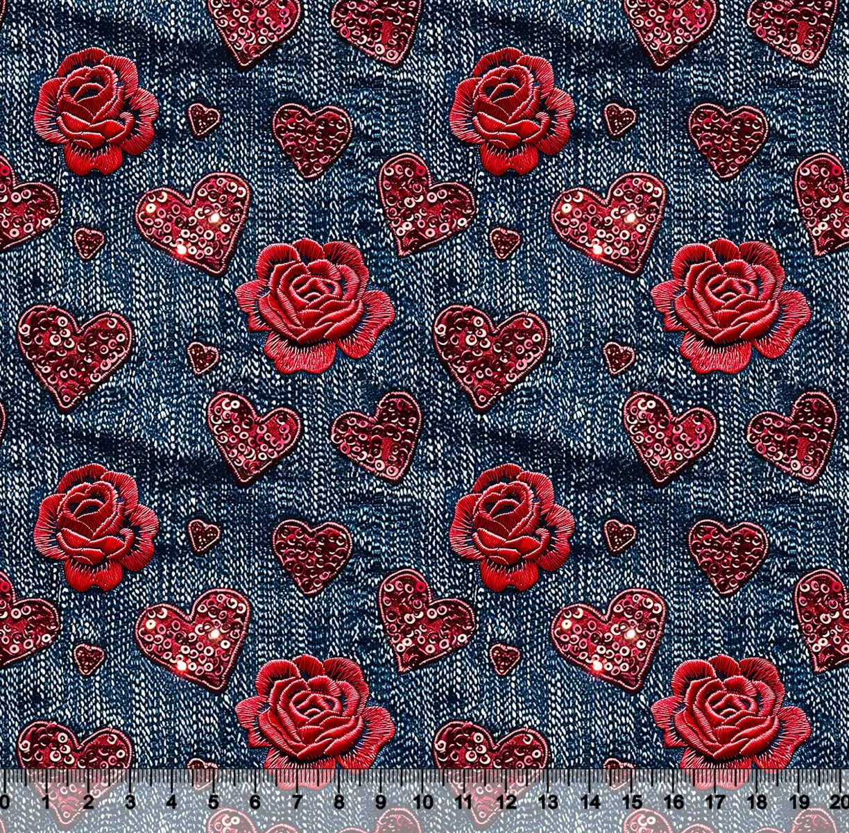 Tecido Tricoline Digital Rosas Fundo Jeans - 95897