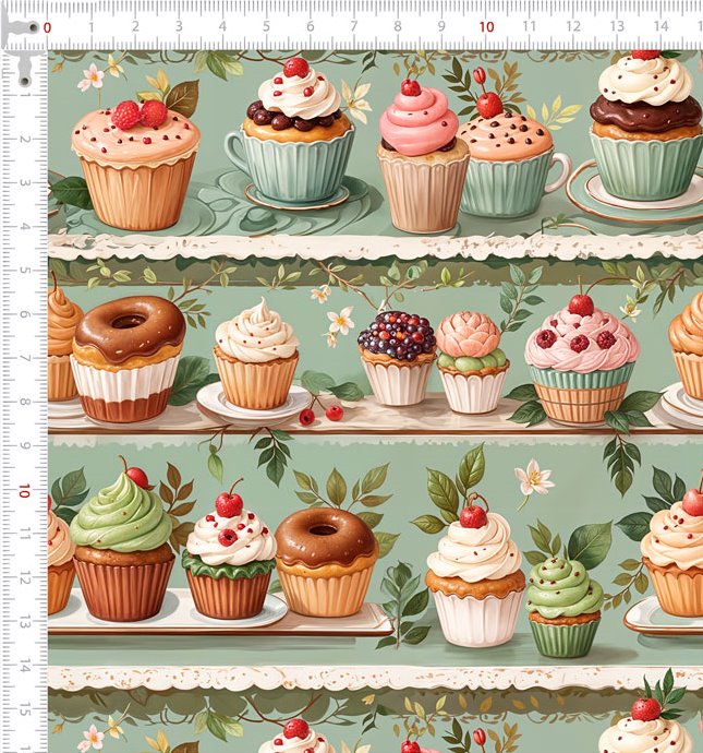 Tecido Tricoline Faixas CupCakes 9050V305