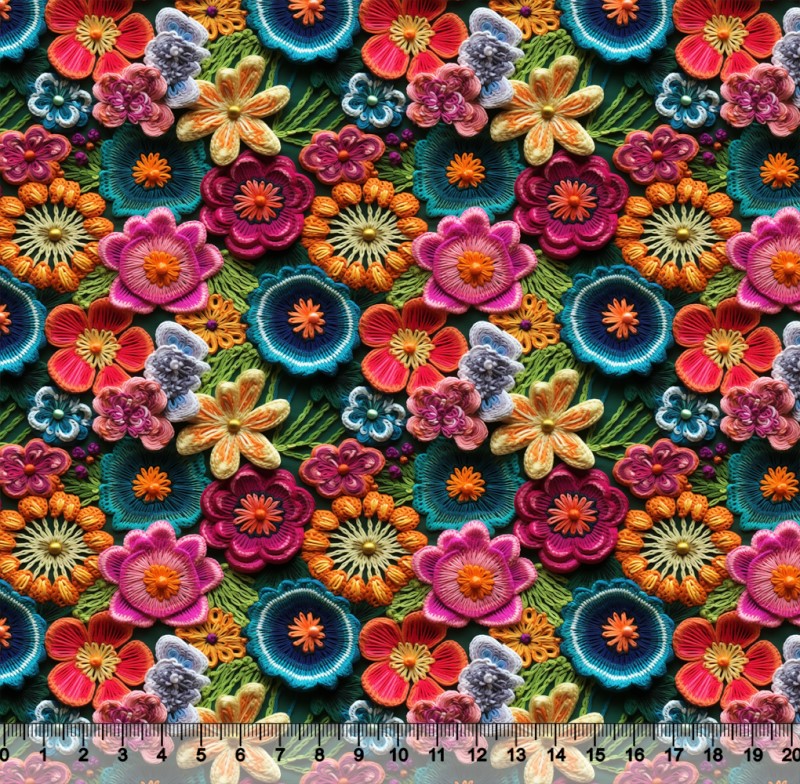Tecido Tricoline Floral Bordado Color 07 3D - 81375