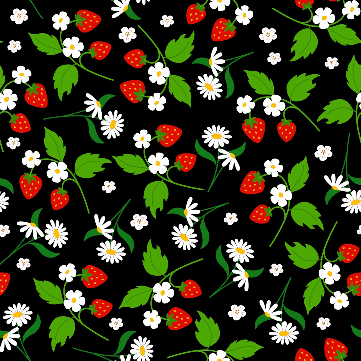 Tecido Tricoline Floral Morango Fundo Preto - Meia Tigela
