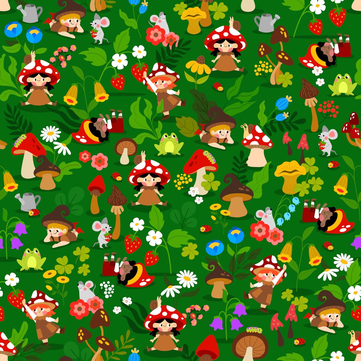 Tecido Tricoline Jardim Encantado Fundo Verde - Meia Tigela