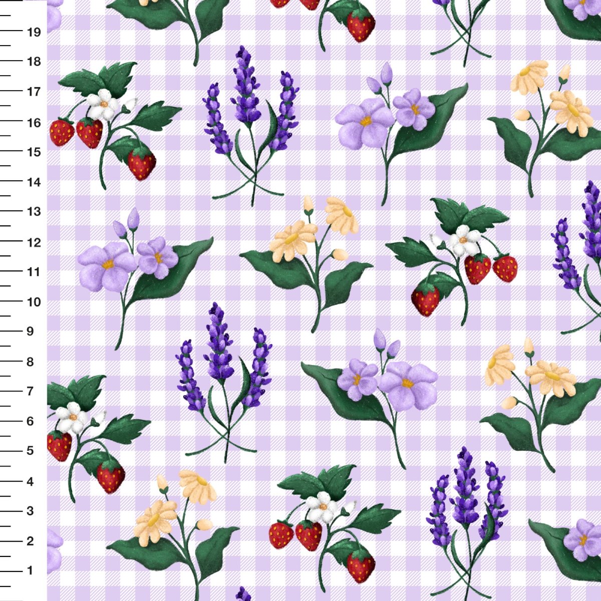 Tecido Tricoline Jardim Vintage Xadrez Fundo Lilás - Meia Tigela