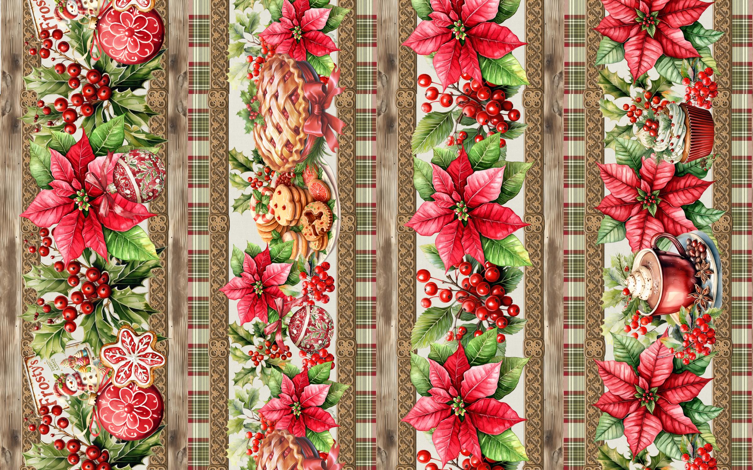 Tricoline Digital Barrado Flor Natal e Enfeites - 01426