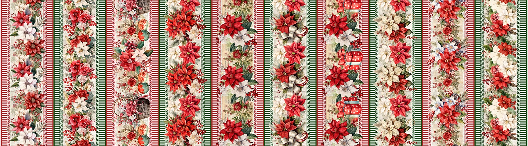 Tricoline Digital Barrado Flores Natal - 88131