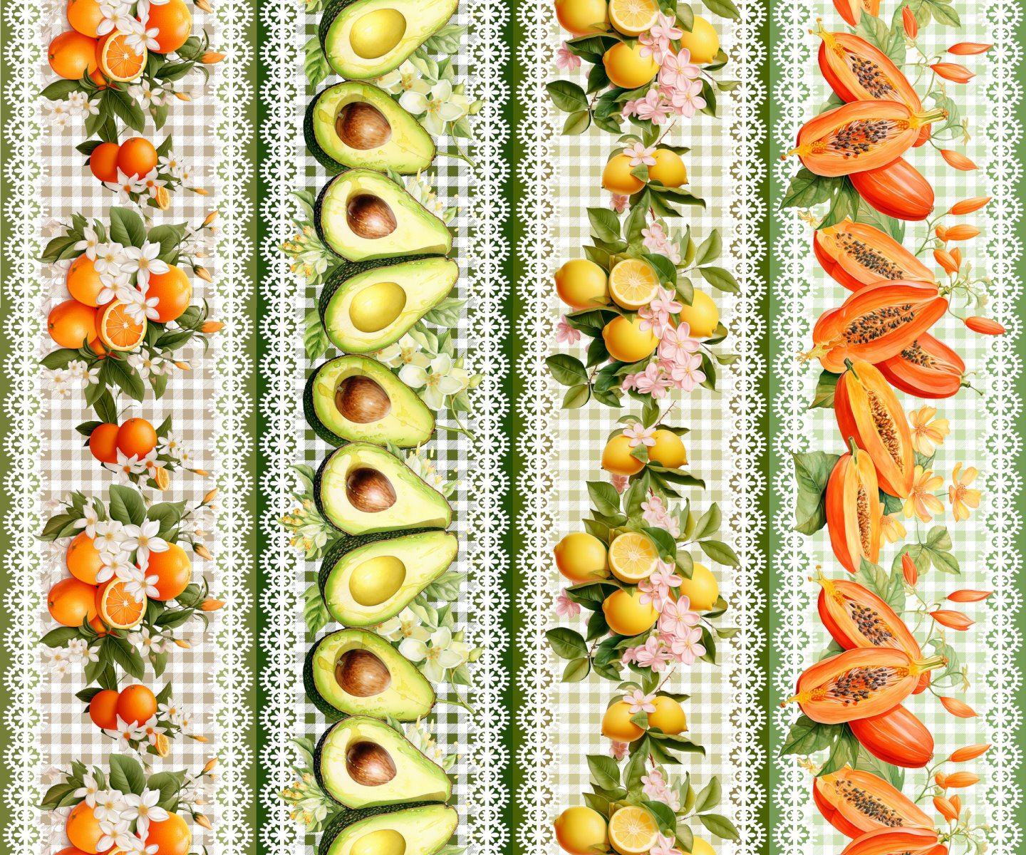 Tricoline Digital Barrado Frutas 1 Abacate Laranja Mamão - 93903