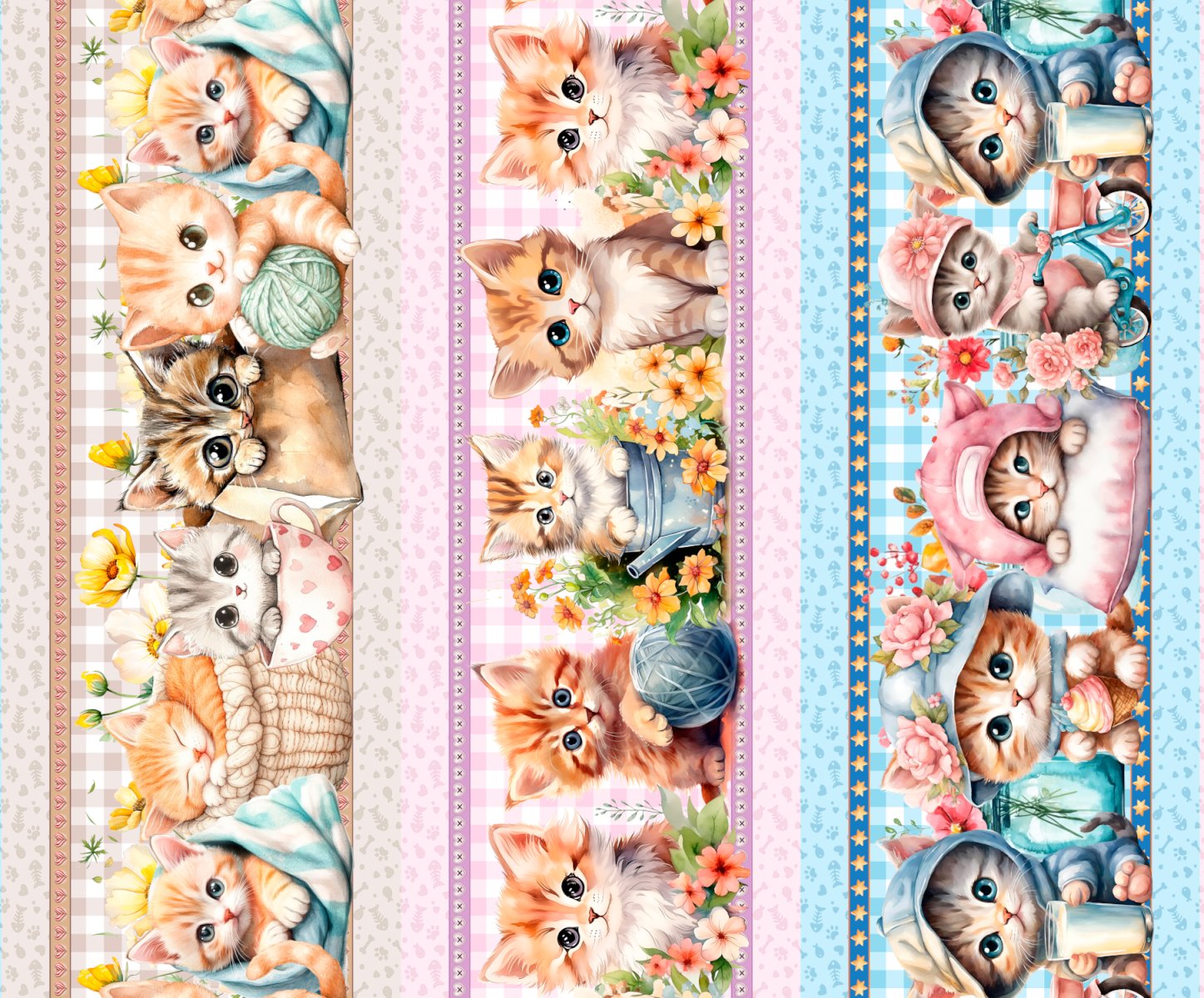 Tricoline Digital Barrado Gatinhos - A0607