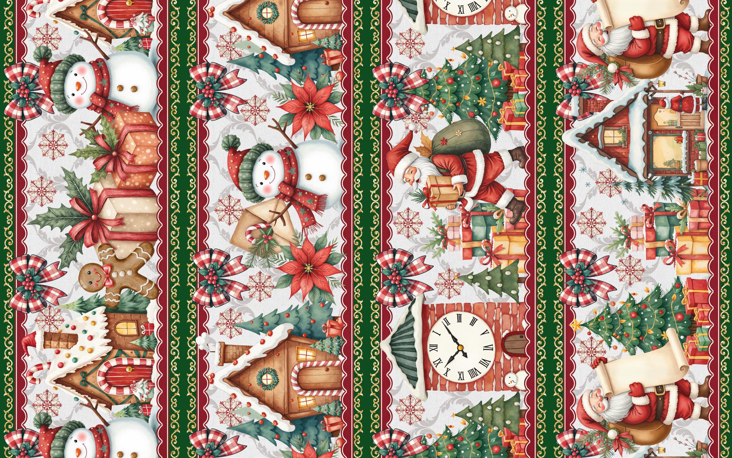 Tricoline Digital Barrado Natal Biscoito - 01430