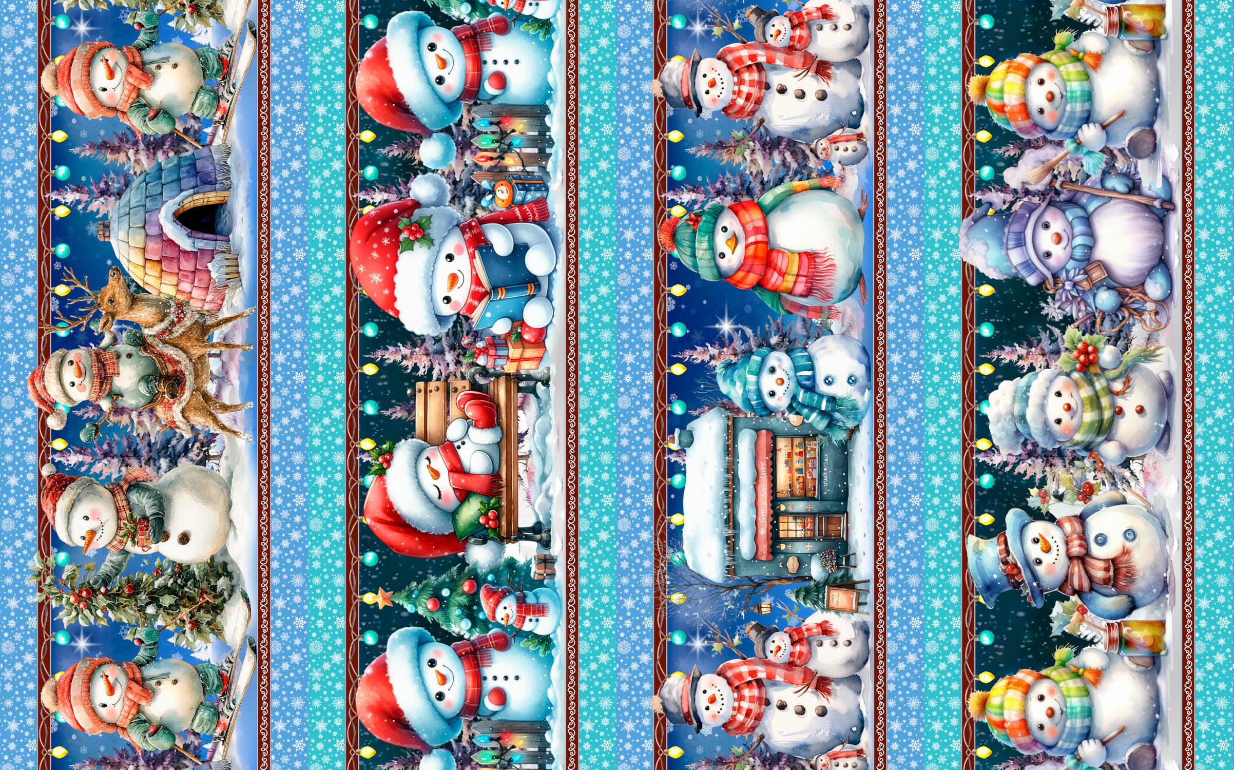 Tricoline Digital Barrado Natal Boneco de Neve Azul - 01425