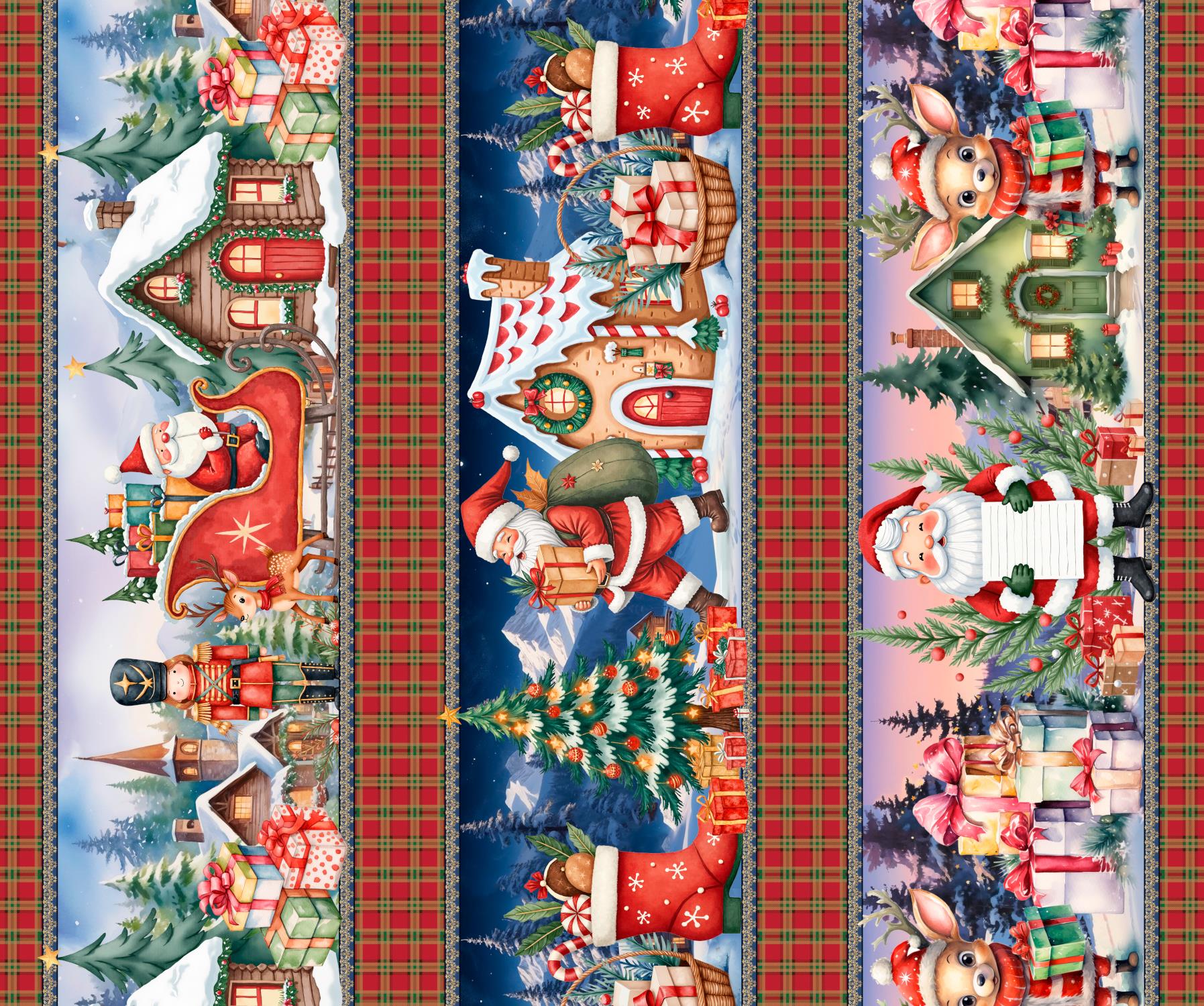 Tricoline Digital Barrado Natal Noel Faixa Xadrez - 01416