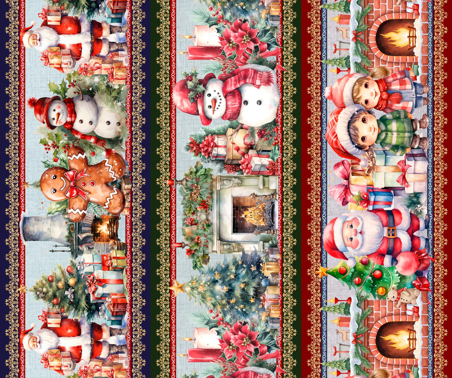 Tricoline Digital Barrado Natal Noel Lareira - 01414
