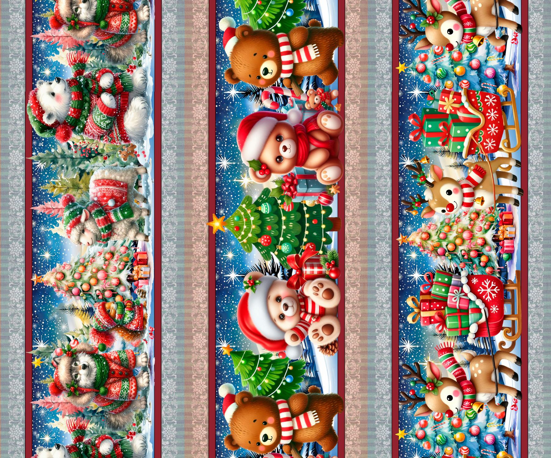 Tricoline Digital Barrado Natal Rena e Bichinhos - 01420