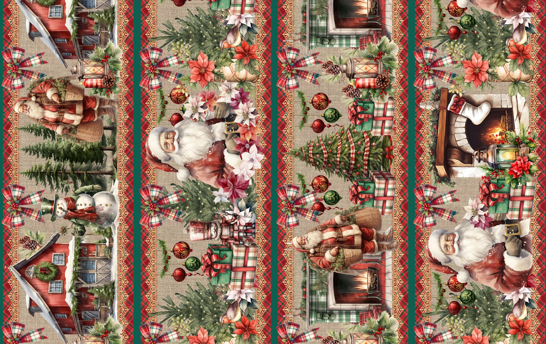 Tricoline Digital Barrado Papai Noel Lareira Natal - 91639