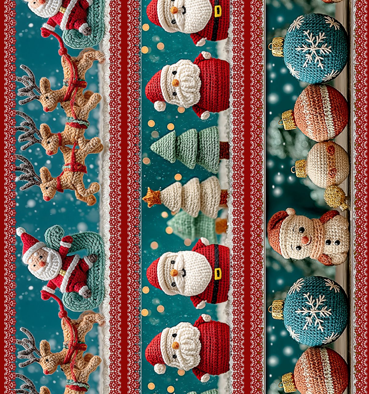 Tricoline Digital Barrado Papai Noel Natal Croché - 05567