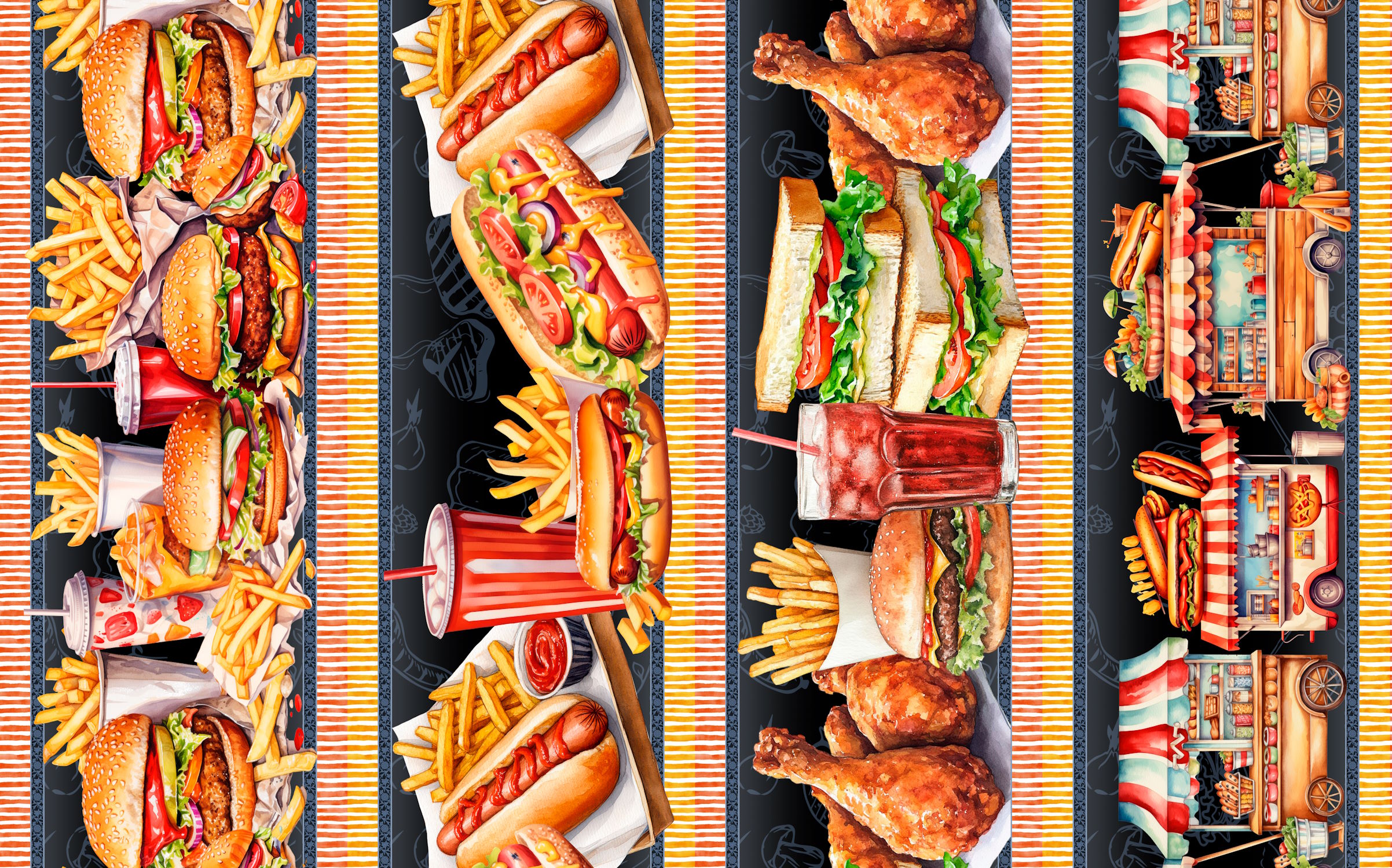 Tricoline Digital Barrados Fast Food 2026 - A3196