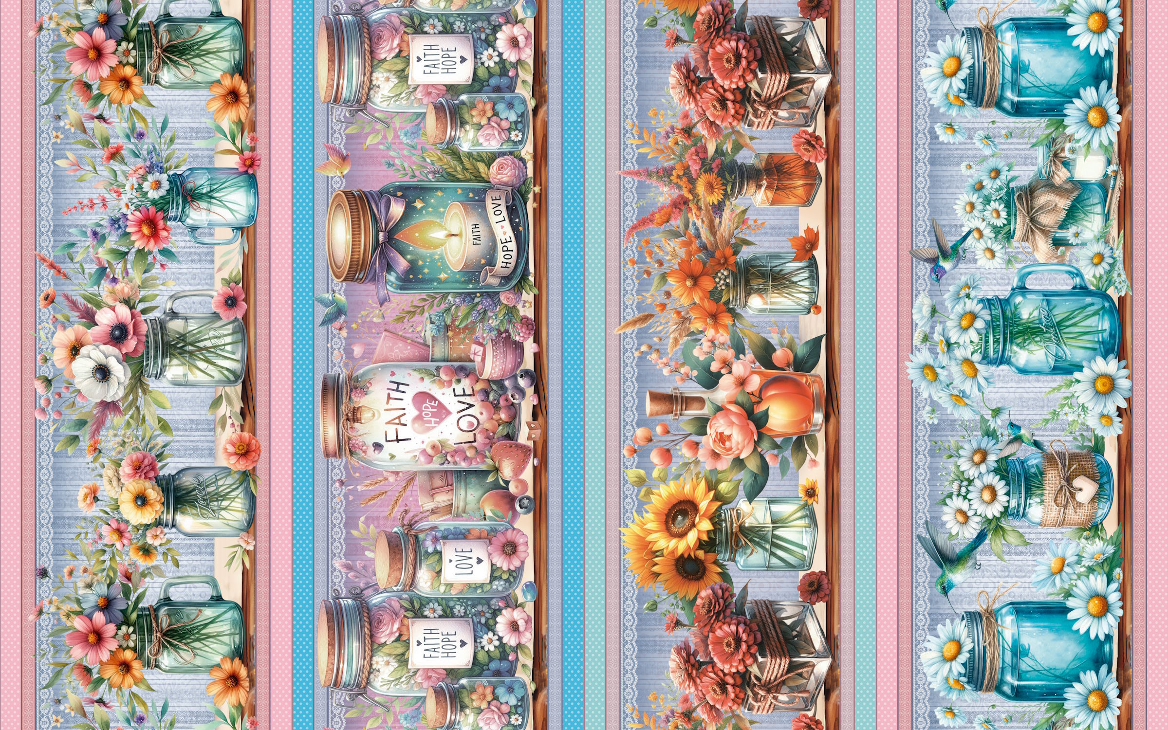 Tricoline Digital Barrados Potinhos de Flores - A3606