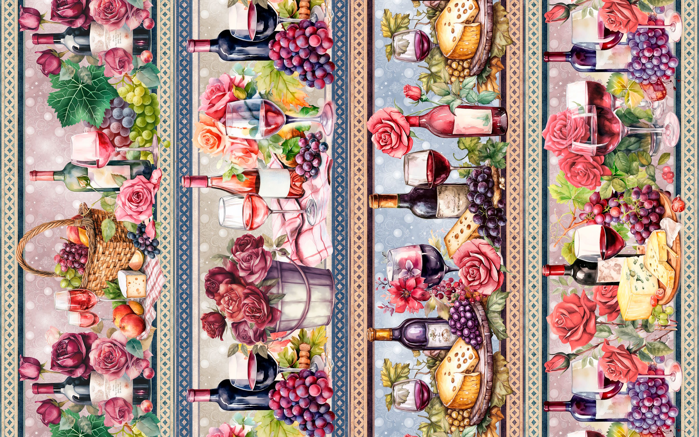 Tricoline Digital Barrados Rosas e vinhos - A3199