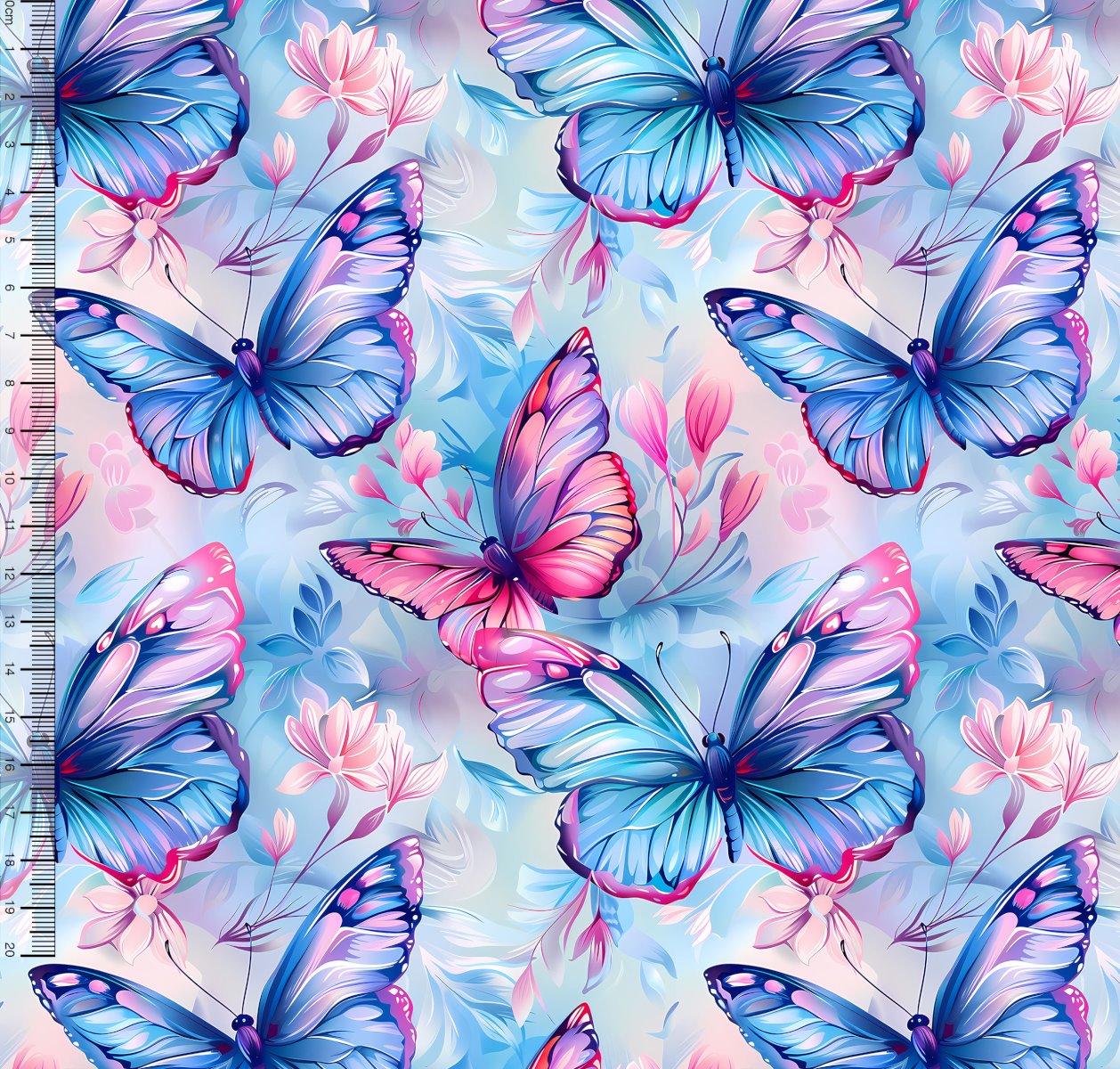 Tricoline Digital Borboletas Azul e Rosa - A0813