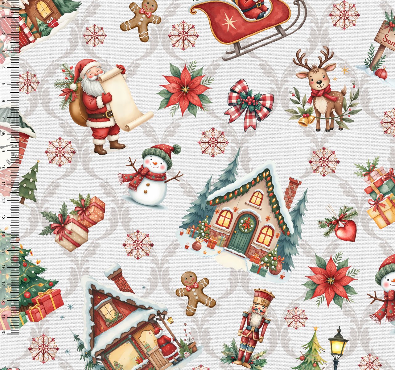 Tricoline Digital Natal Papai Noel Casa Fundo Branco