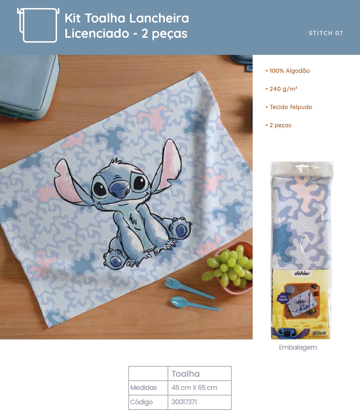 Kit Toalha Lancheira Stitch - Dohler