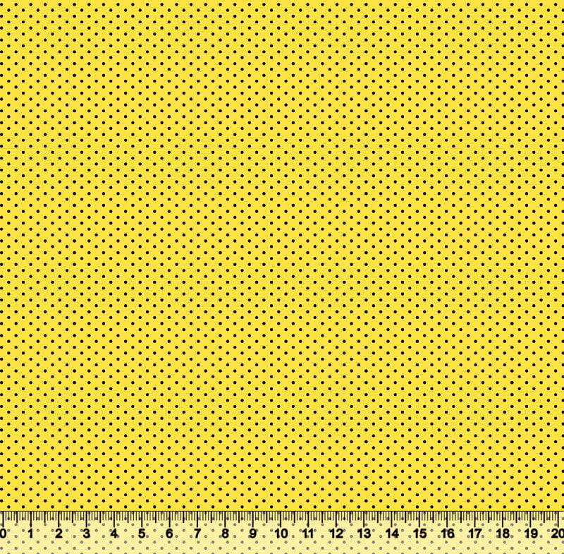 Tecido Tricoline Estampado Bola Media Preto Fundo Amarelo - 50cm x