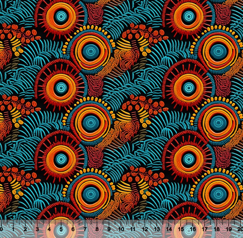 Tecido Tricoline Digital Etnico Africa Azul e Vermelho 88122
