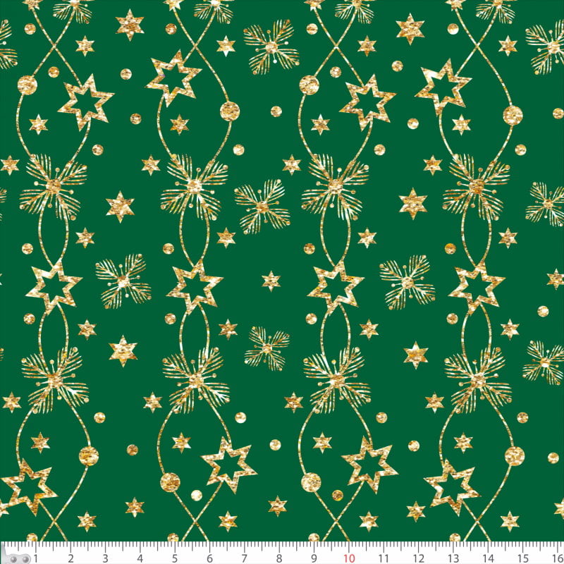Estrelas e Flocos Verde com Dourado 1359 Var59