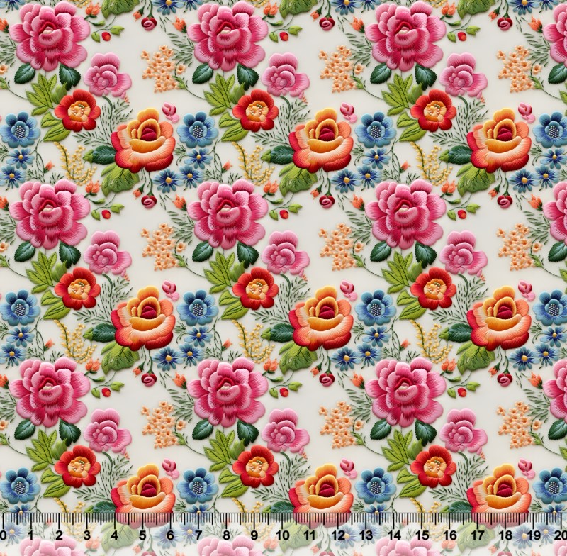 Tecido Tricoline Floral Bordado 08 3D - 81241