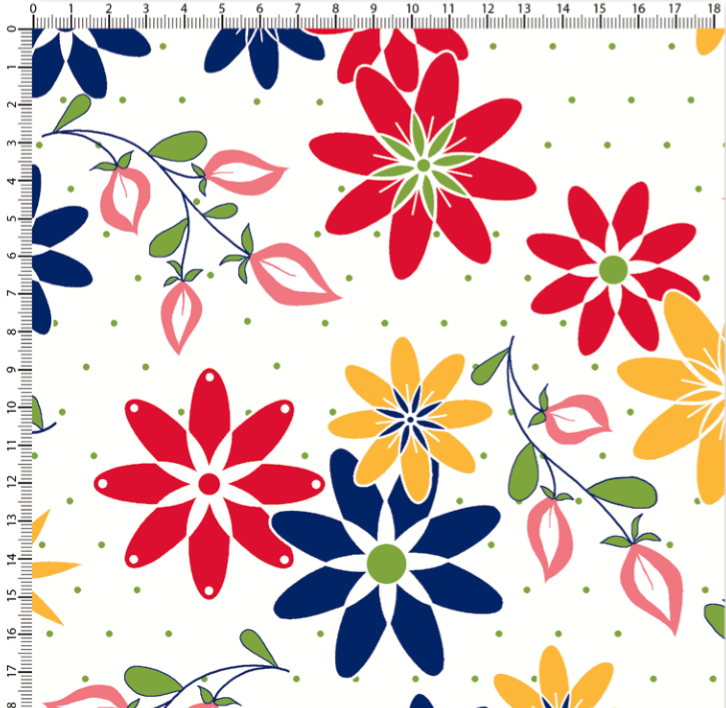 Floral Azul e Vermelho Fundo Branco 646201