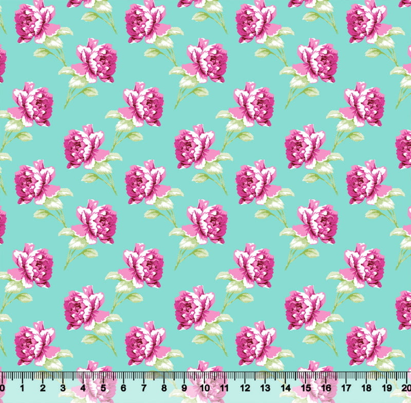 Tecido Floral Rosas fundo azul 6089 Var01