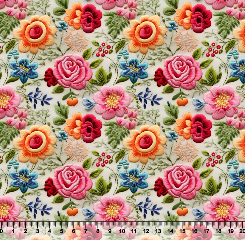 Tecido Tricoline Floral Bordado 10 3D - 81239