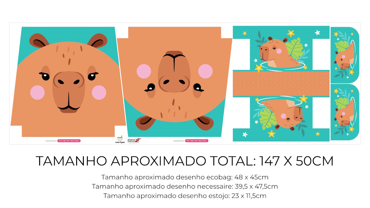 Tecido Painel Ecobag Estojo Capivara Fundo Tiffany - Meia Tigela